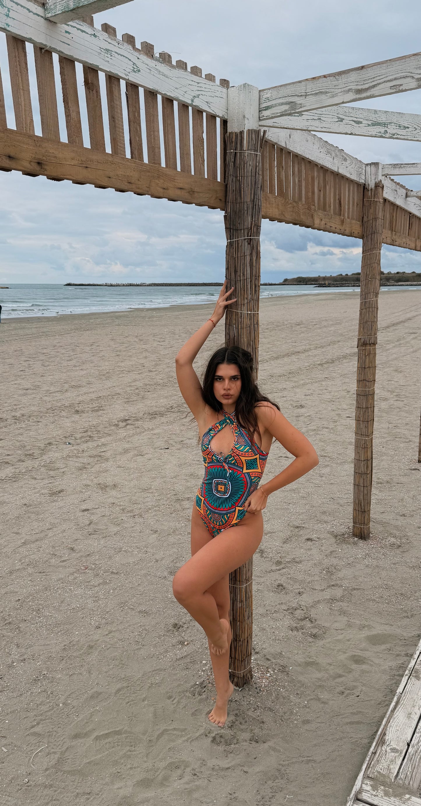 Zuri -Tribal Print Halter One-Piece Swimsuit